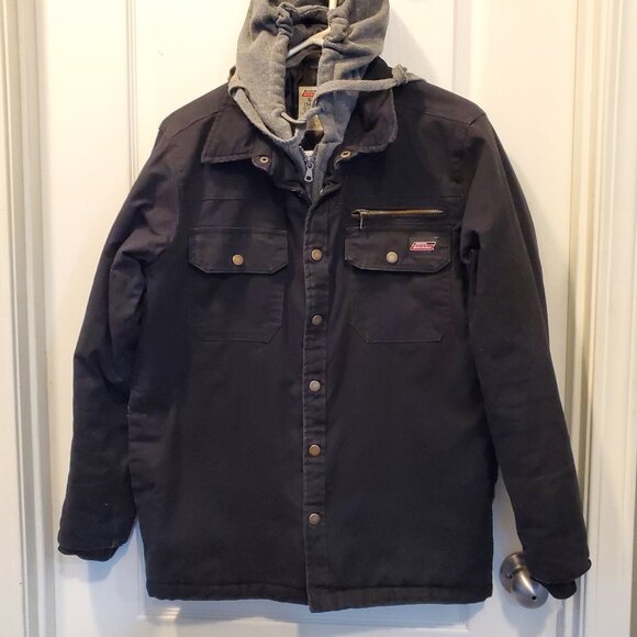 Dickies Quilted Lined Hooded Work Jacket | Black Canvas Workwear | S - Picture 2 of 7